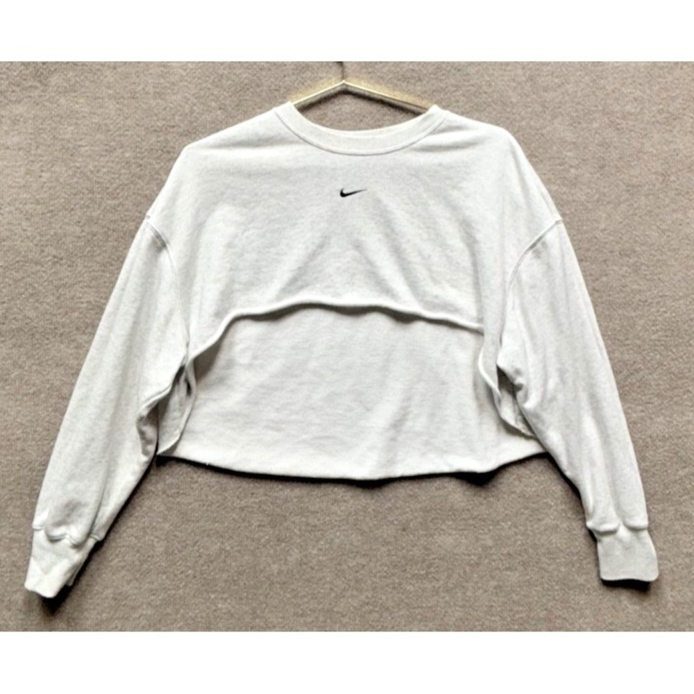 Nike Sweatshirt Womens Large Heather Gray Super Crop Pullover Crew Oversized